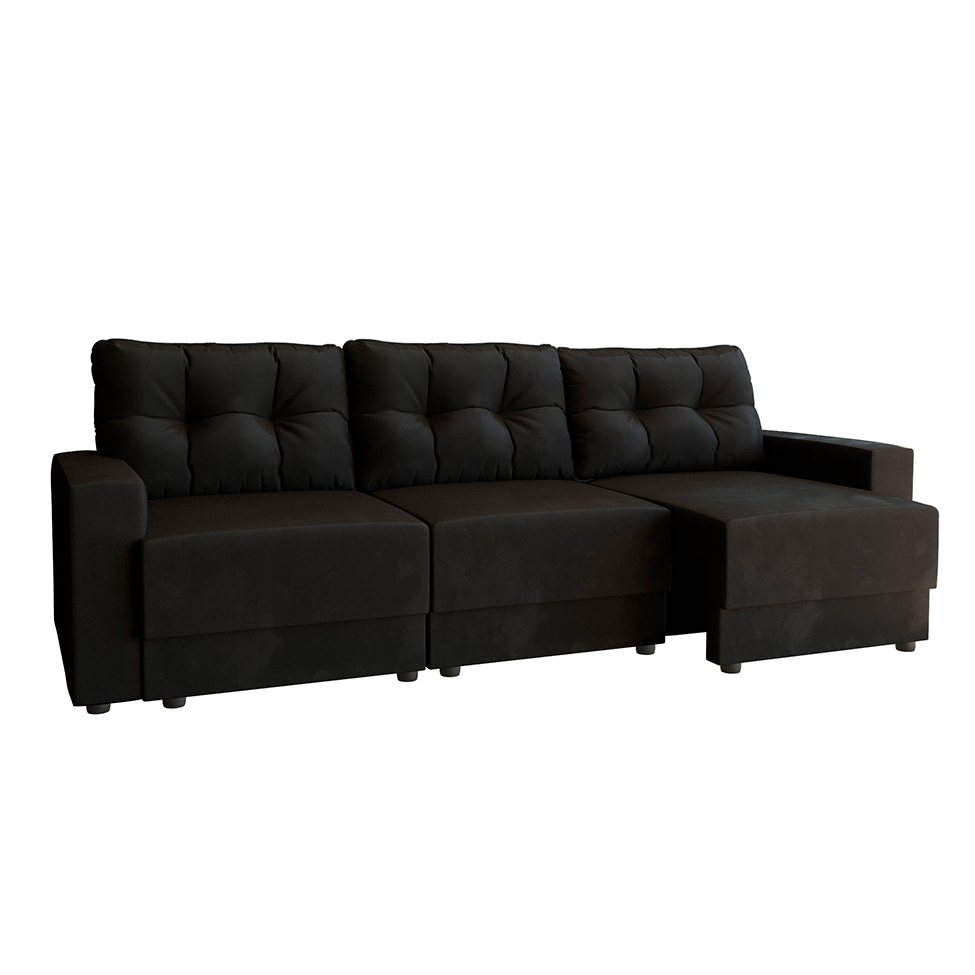 Sofá 3 Lugares Retrátil Lubeck II Suede Preto 210 cm