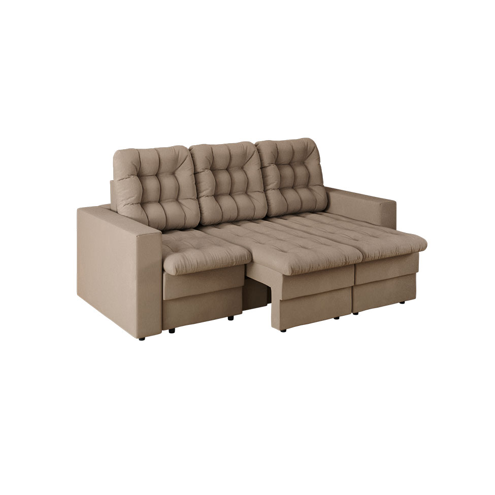 Sofá 3 Lugares Retrátil Lubeck Plush Suede Bege 210 cm