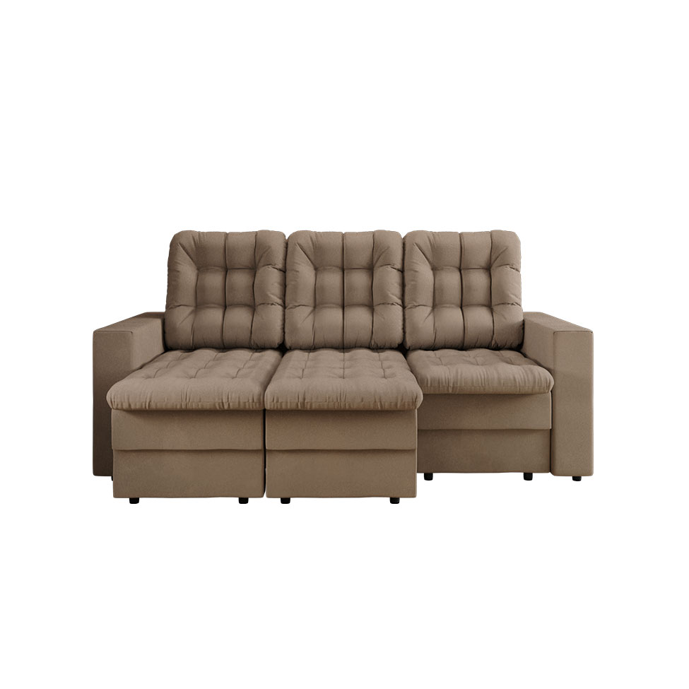 Sofá 3 Lugares Retrátil Lubeck Plush Suede Bege 210 cm
