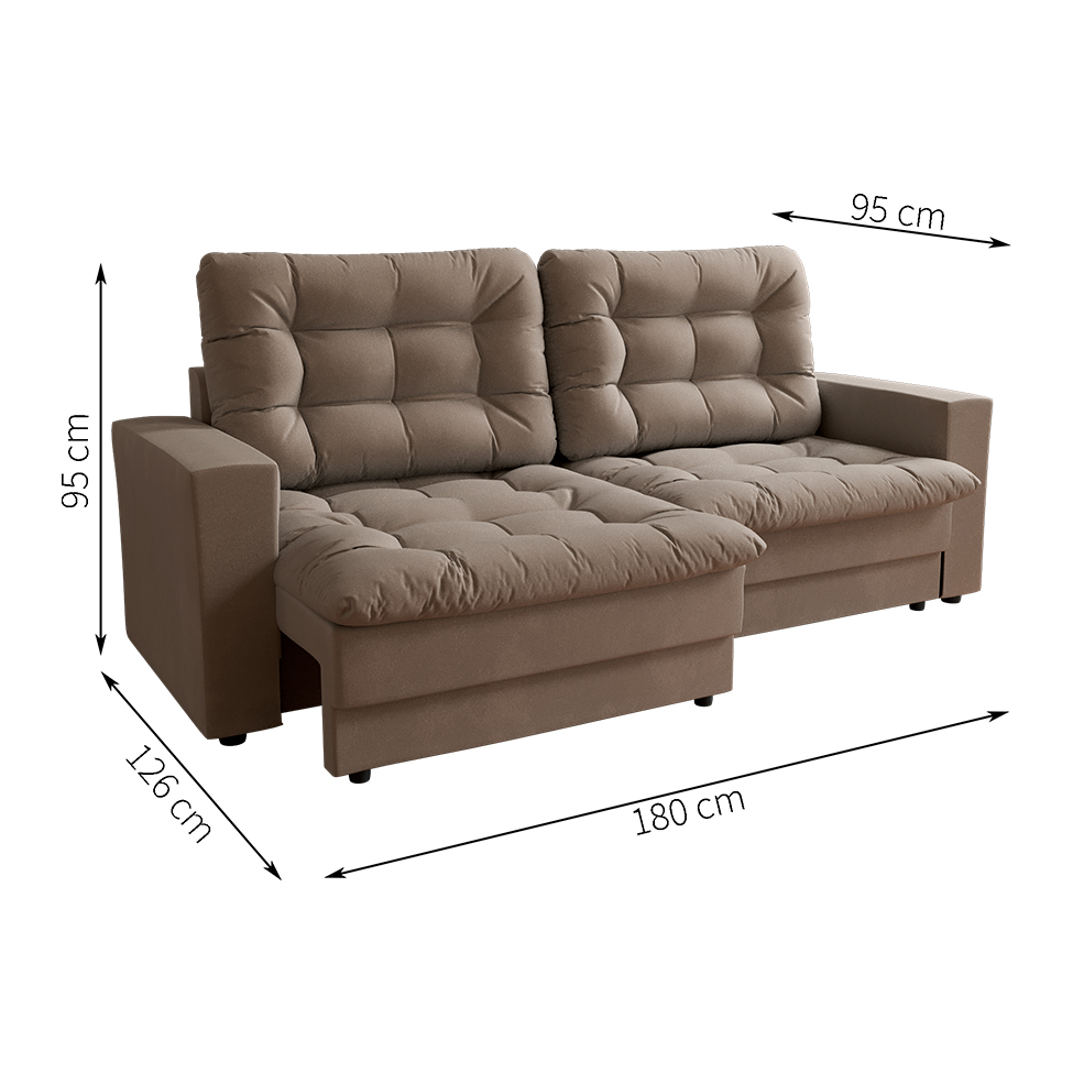 Sofá 3 Lugares Retrátil Lubeck Plush Suede Bege