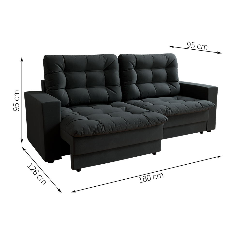 Sofá 3 Lugares Retrátil Lubeck Plush Suede Grafite