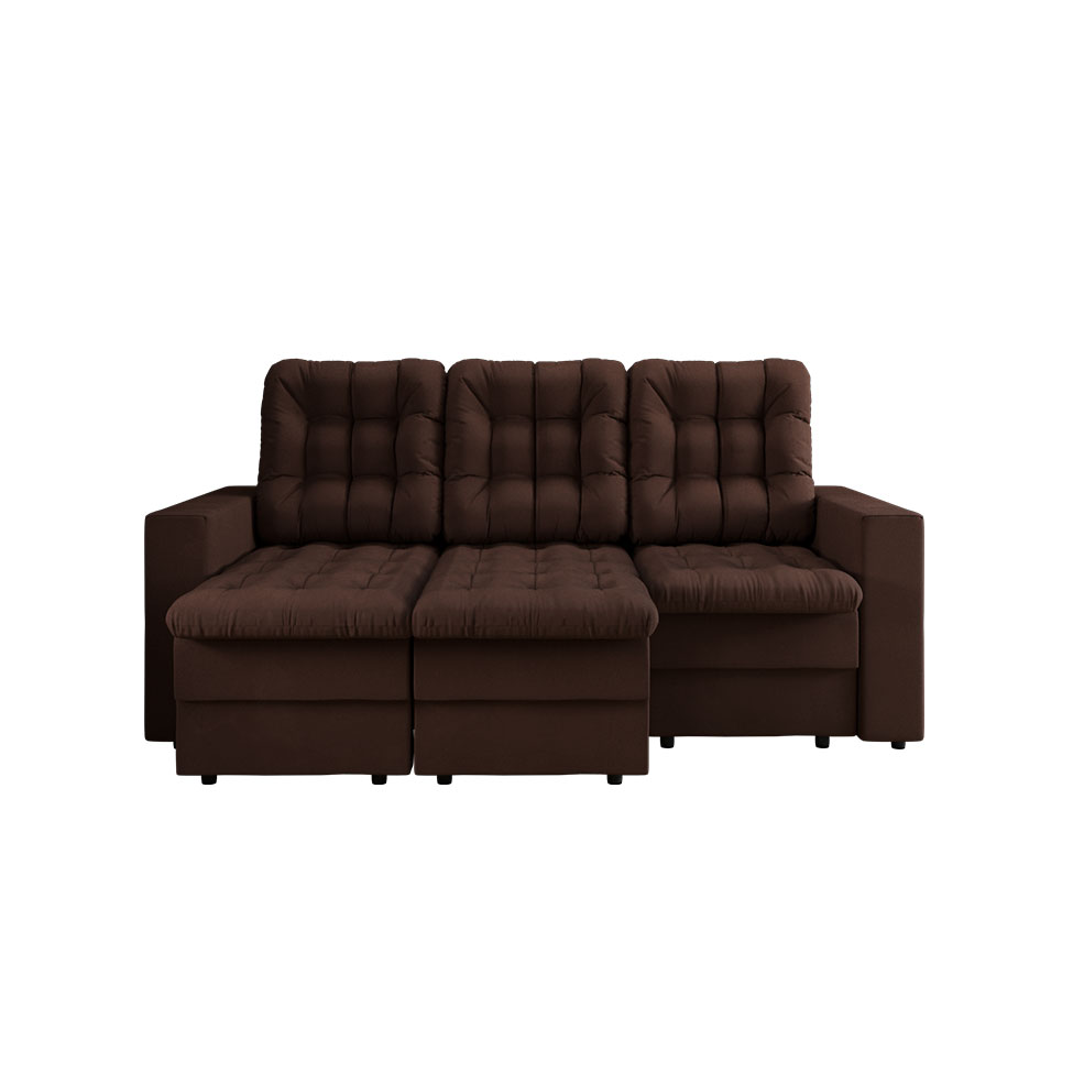 Sofá 3 Lugares Retrátil Lubeck Plush Suede Marrom 210 cm