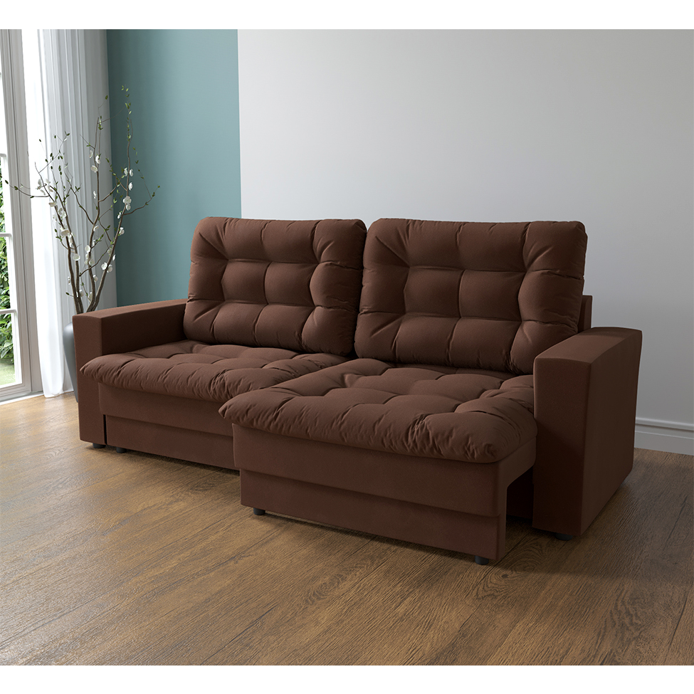 Sofá 3 Lugares Retrátil Lubeck Plush Suede Marrom