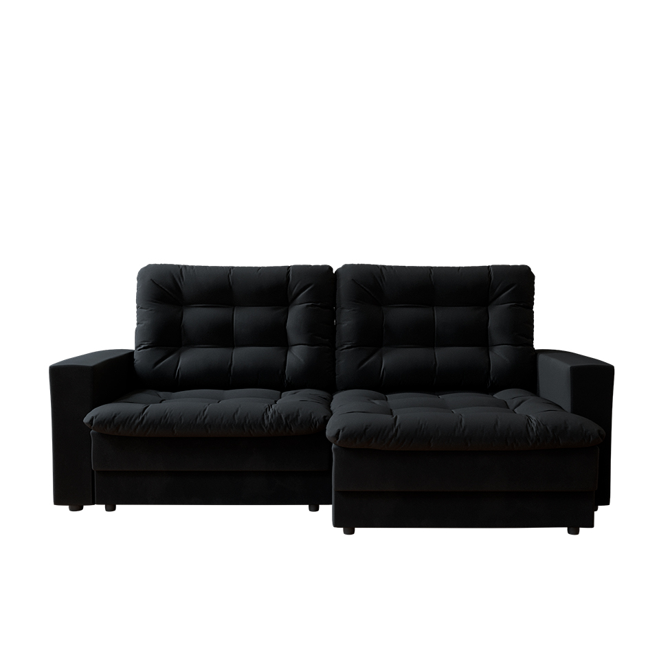 Sofá 3 Lugares Retrátil Lubeck Plush Suede Preto
