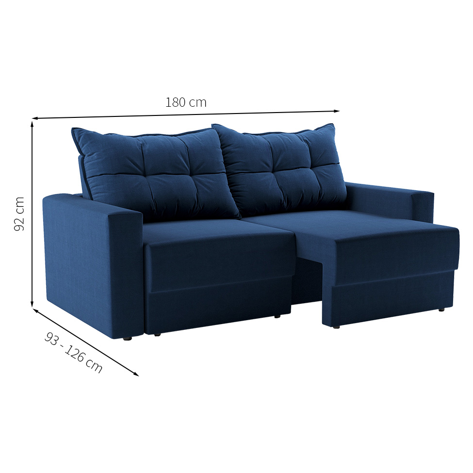 Sofá 3 Lugares Retrátil Lubeck Suede Azul Marinho 180 cm