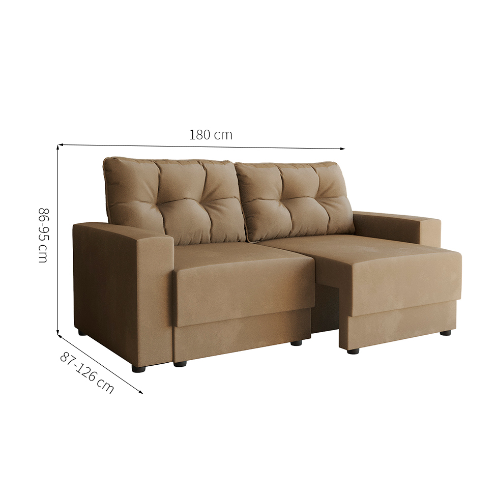 Sofá 3 Lugares Retrátil Lubeck Suede Bege 180 cm