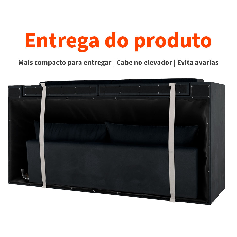 Sofá 3 Lugares Retrátil Lubeck Suede Preto 180 cm
