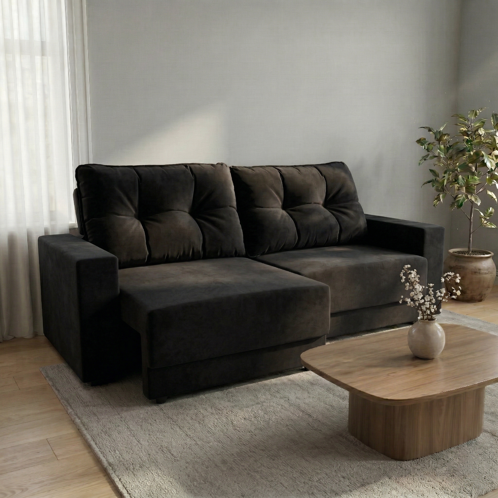 Sofá 3 Lugares Retrátil Lubeck Suede Preto 180 cm