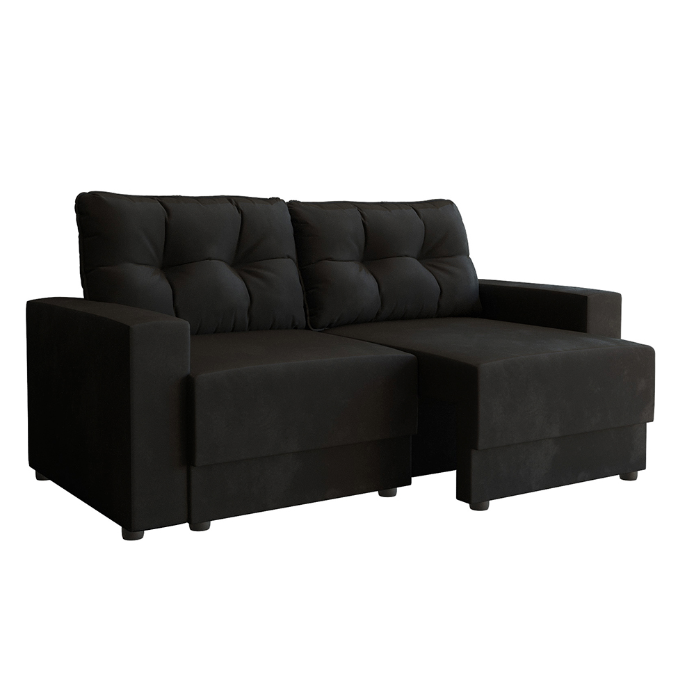 Sofá 3 Lugares Retrátil Lubeck Suede Preto 180 cm