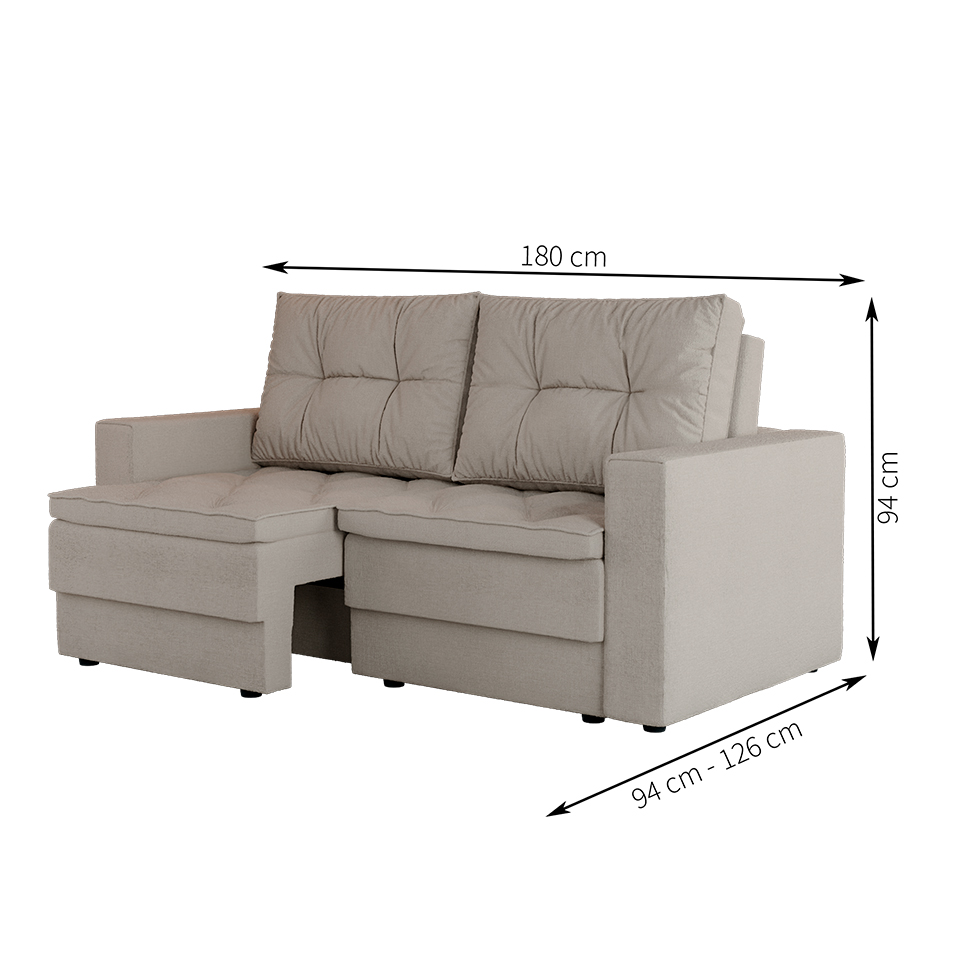 Sofá 3 Lugares Retrátil Lucerna Linho Cru 180 cm