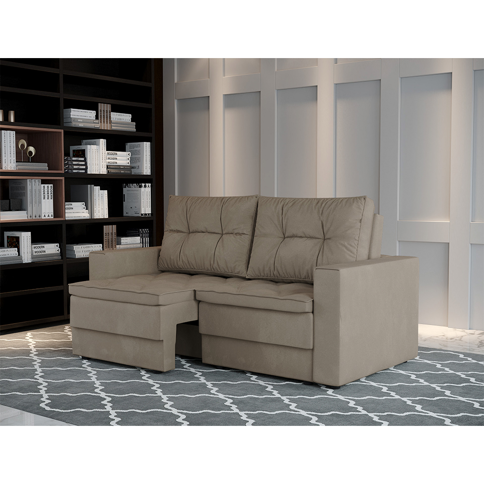 Sofá 3 Lugares Retrátil Lucerna Suede Bege 180 cm