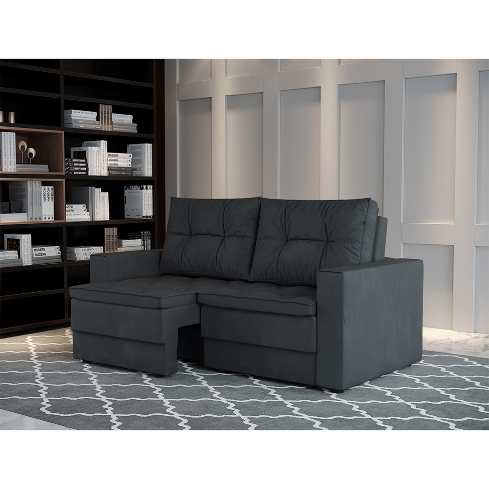 Sofá 3 Lugares Retrátil Lucerna Suede Grafite 180 cm