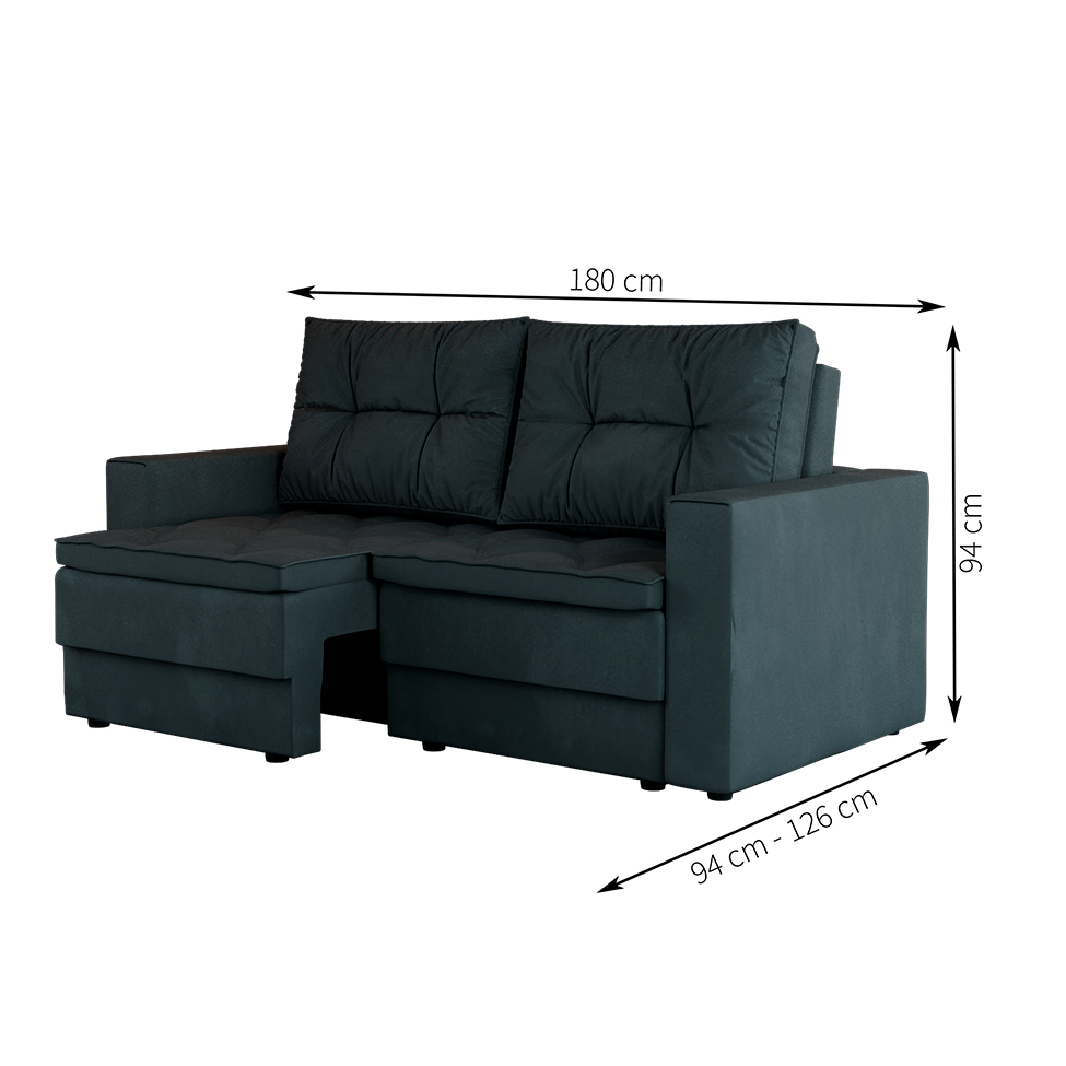 Sofá 3 Lugares Retrátil Lucerna Suede Grafite 180 cm