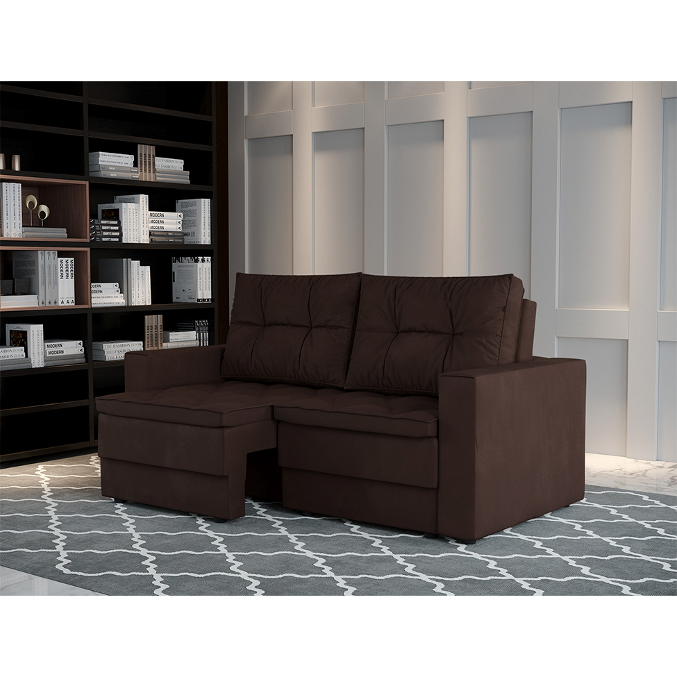 Sofá 3 Lugares Retrátil Lucerna Suede Marrom 180 cm