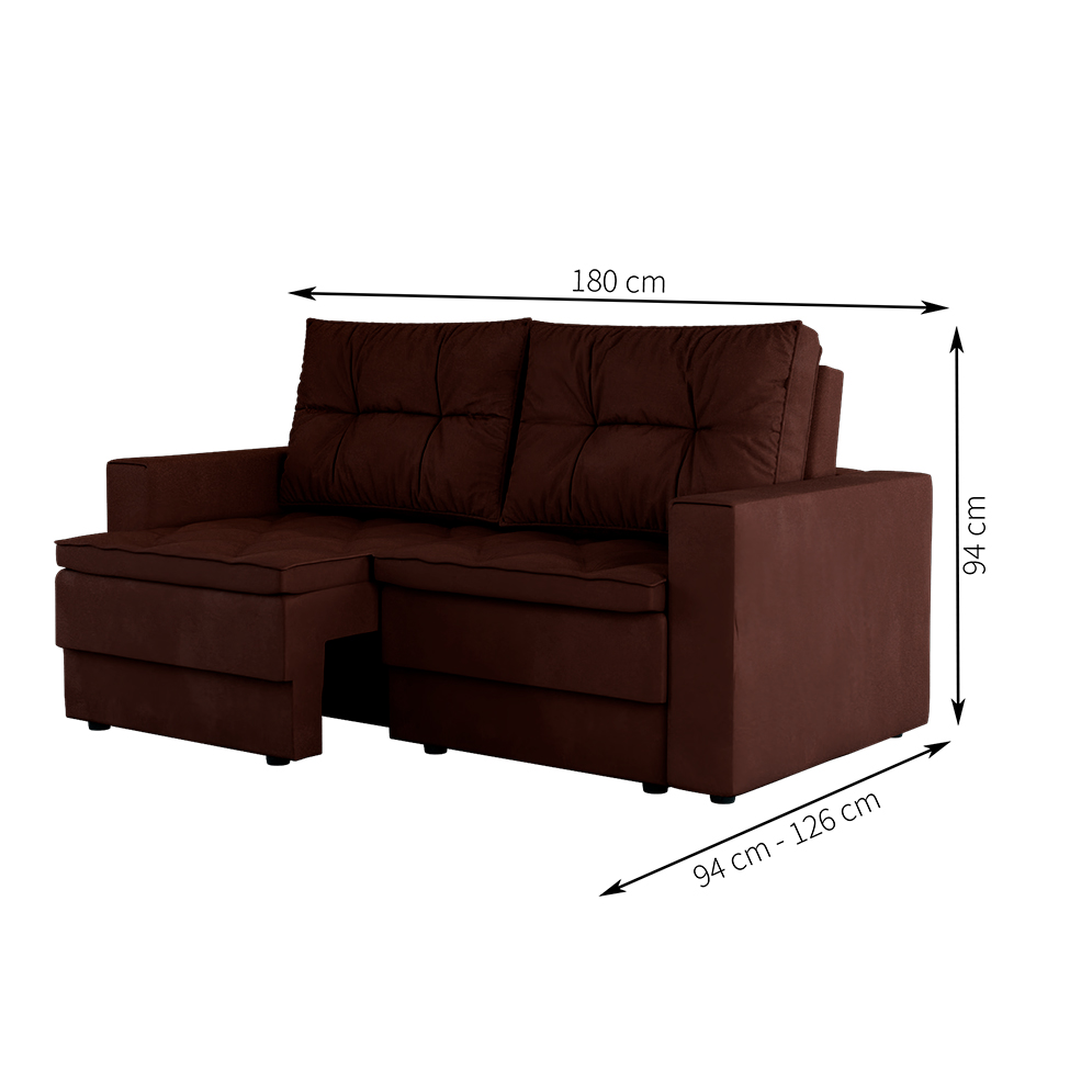 Sofá 3 Lugares Retrátil Lucerna Suede Marrom 180 cm
