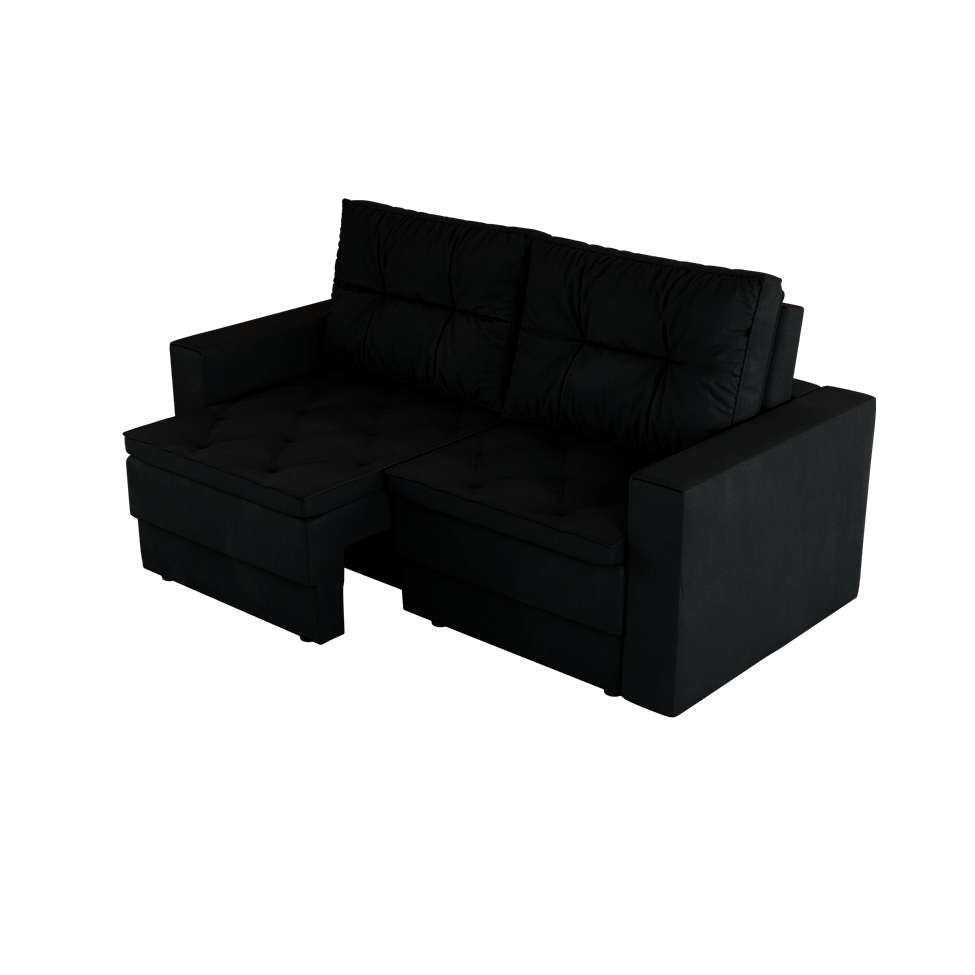 Sofá 3 Lugares Retrátil Lucerna Suede Preto 180 cm