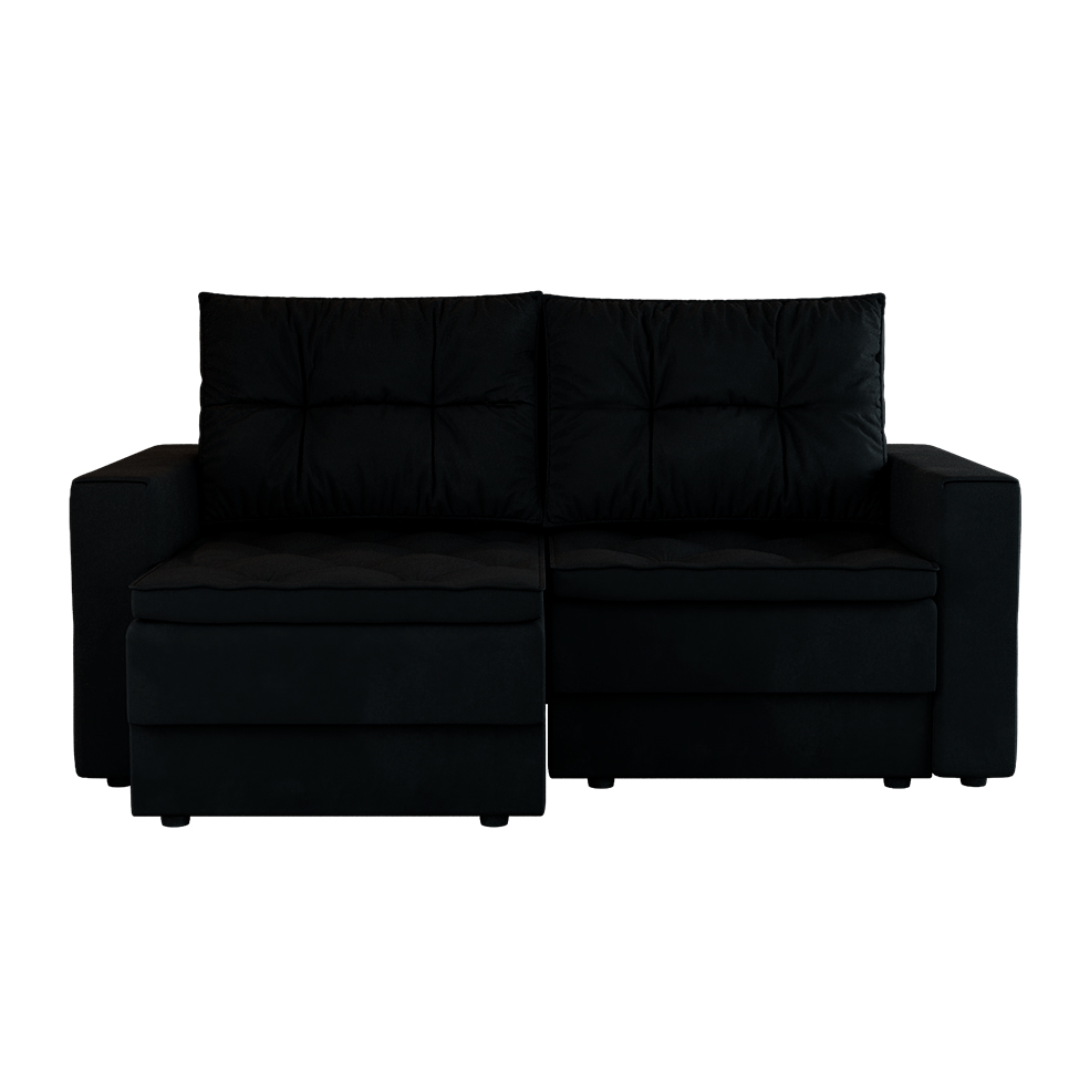 Sofá 3 Lugares Retrátil Lucerna Suede Preto 180 cm