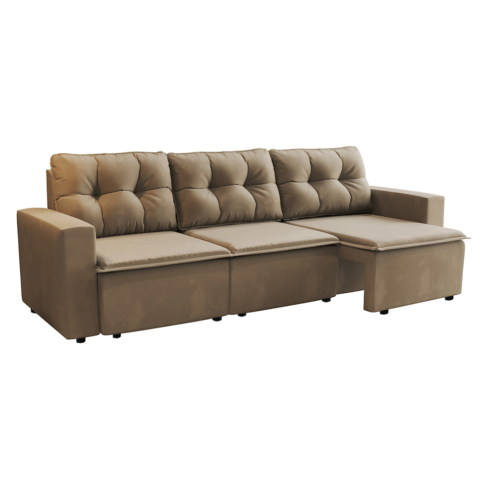 Sofá 3 Lugares Retrátil Nairóbi Suede Bege 210 cm