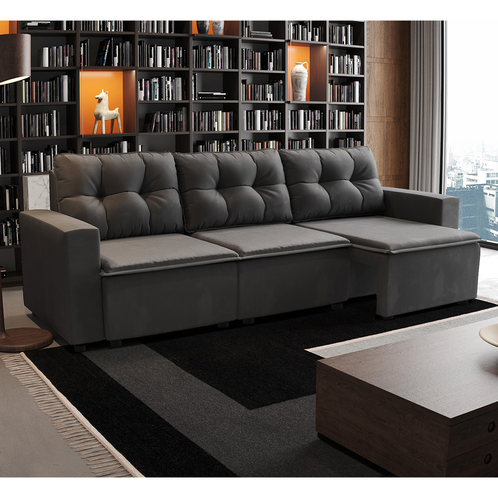 Sofá 3 Lugares Retrátil Nairóbi Suede Grafite 210 cm