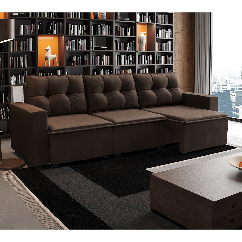 Sofá 3 Lugares Retrátil Nairóbi Suede Marrom 210 cm