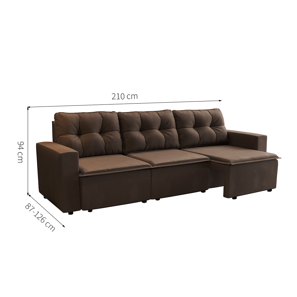 Sofá 3 Lugares Retrátil Nairóbi Suede Marrom 210 cm