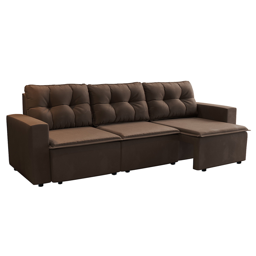 Sofá 3 Lugares Retrátil Nairóbi Suede Marrom 210 cm