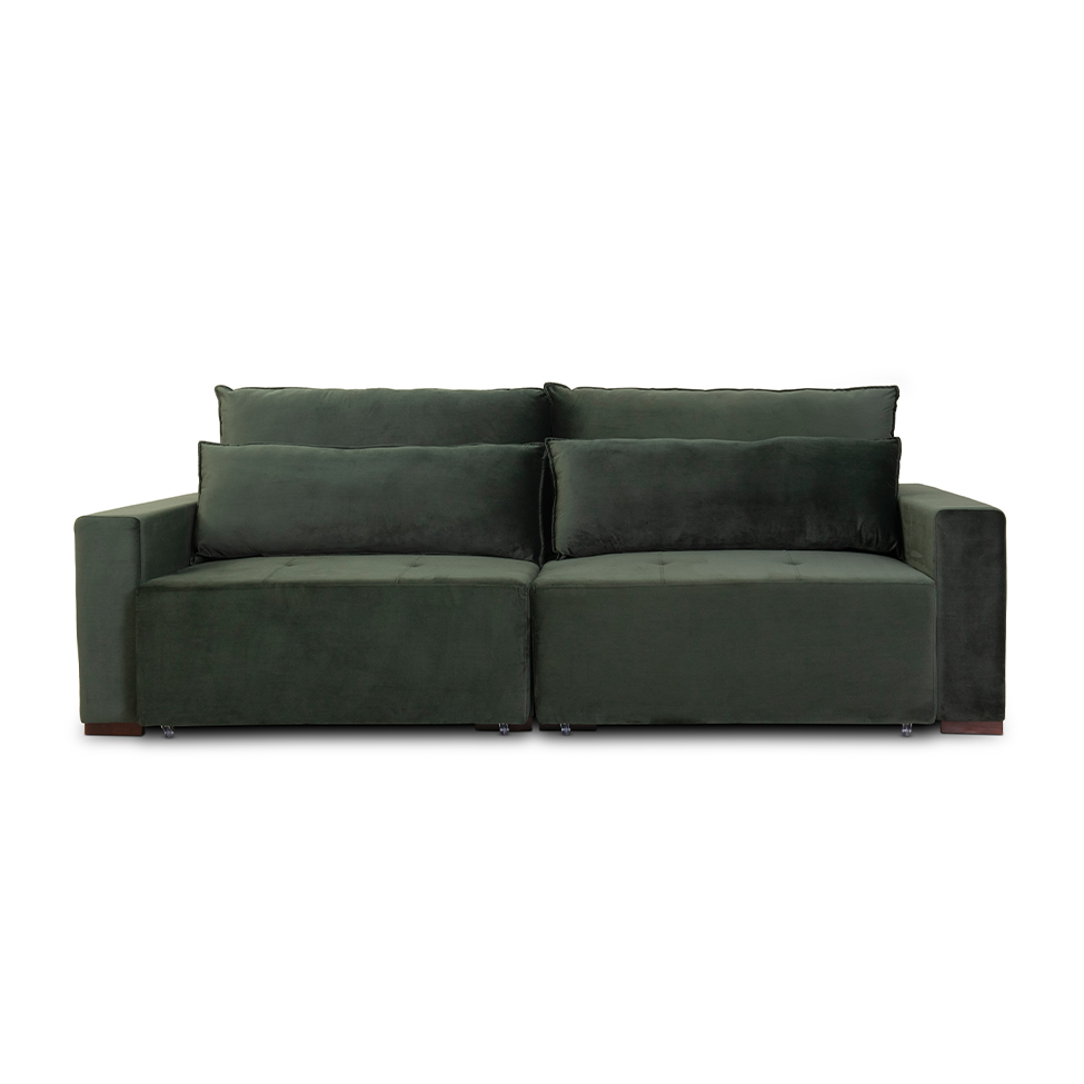 Sofá 3 Lugares Retrátil Pavia Veludo Esmeralda 205 cm