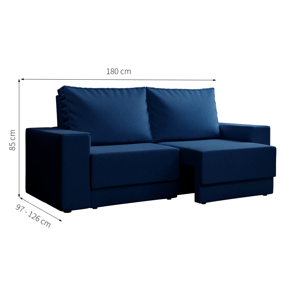 Sofá 3 Lugares Retrátil Sarov Linho Azul Marinho