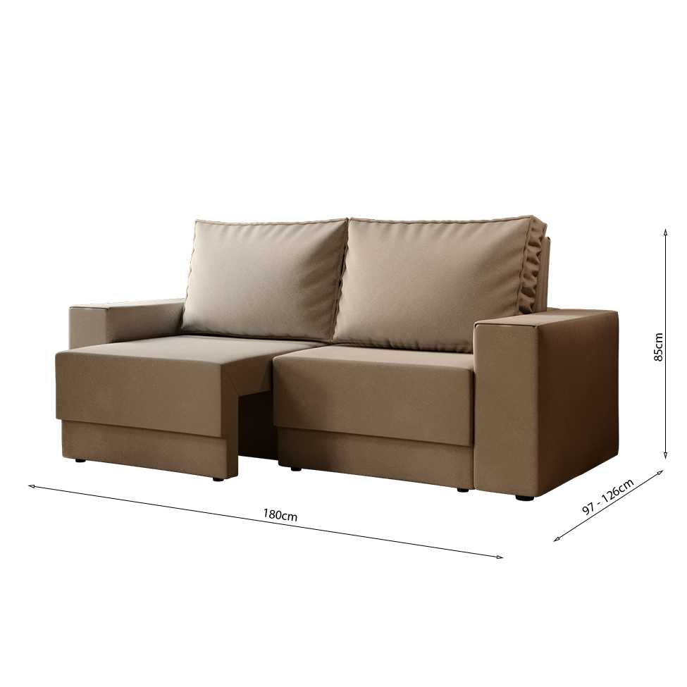 Sofá 3 Lugares Retrátil Sarov Suede Bege
