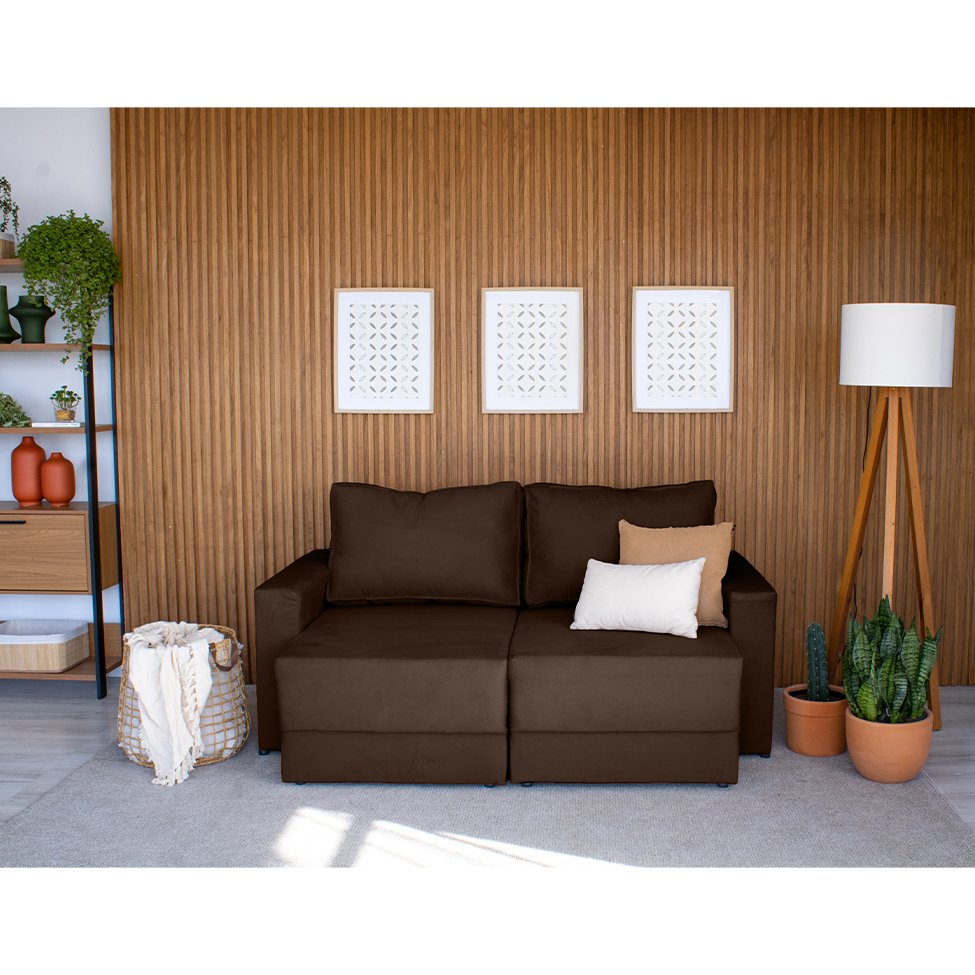 Sofá 3 Lugares Retrátil Sarov Suede Marrom