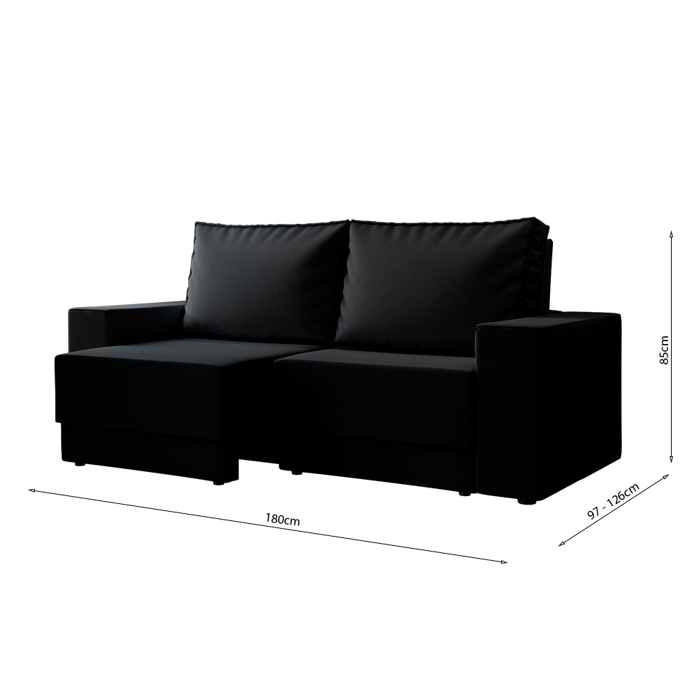 Sofá 3 Lugares Retrátil Sarov Suede Preto