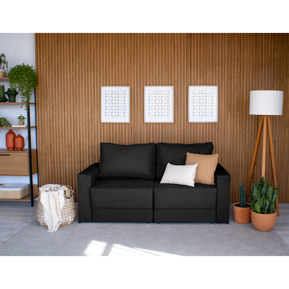 Sofá 3 Lugares Retrátil Sarov Suede Preto