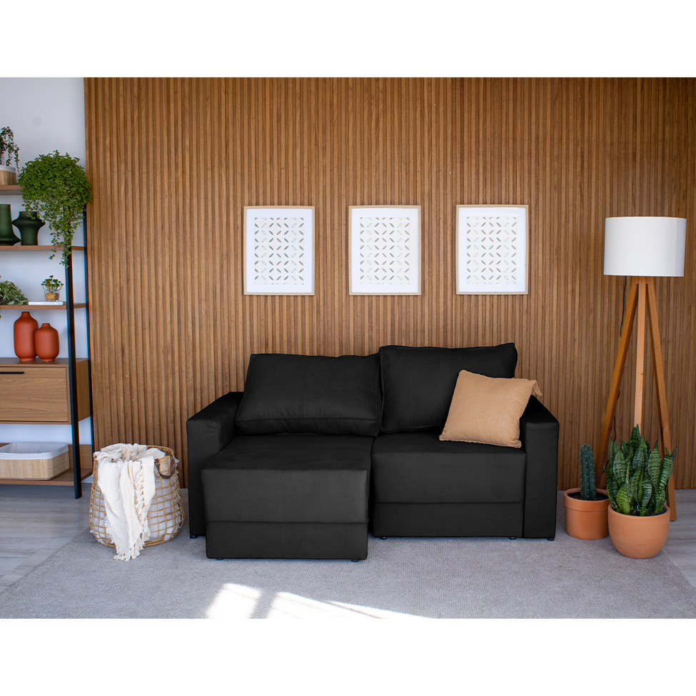Sofá 3 Lugares Retrátil Sarov Suede Preto