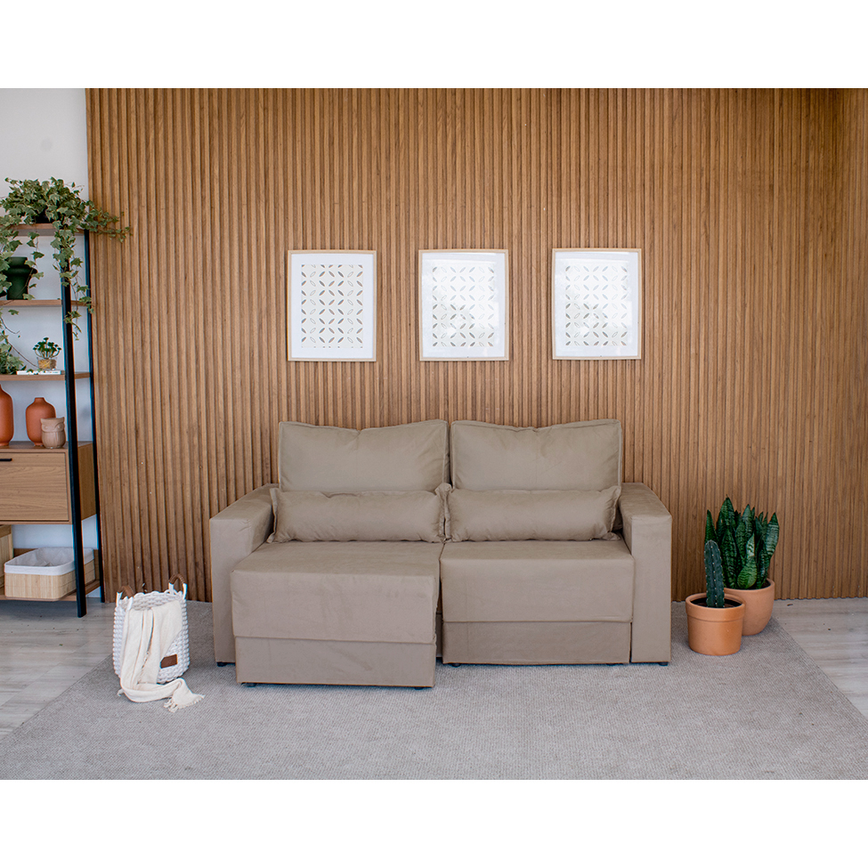 Sofá 3 Lugares Retrátil Sochi Suede Bege