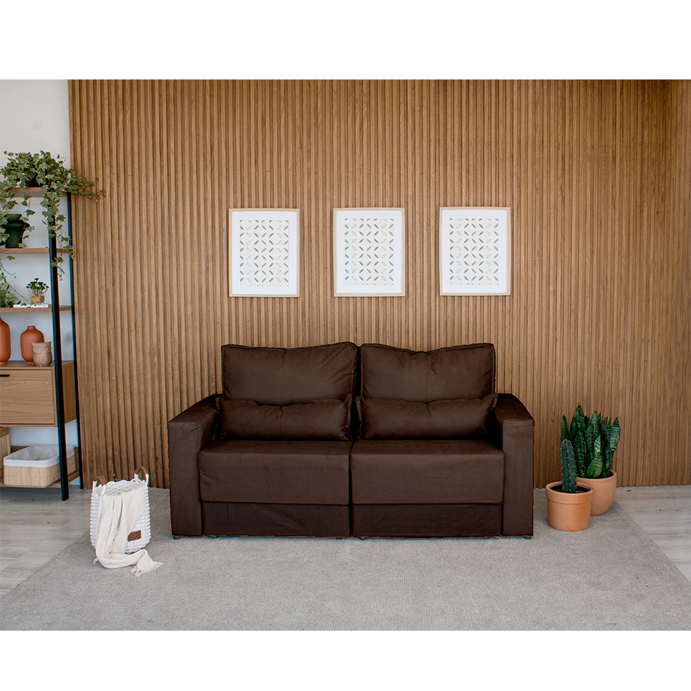 Sofá 3 Lugares Retrátil Sochi Suede Marrom
