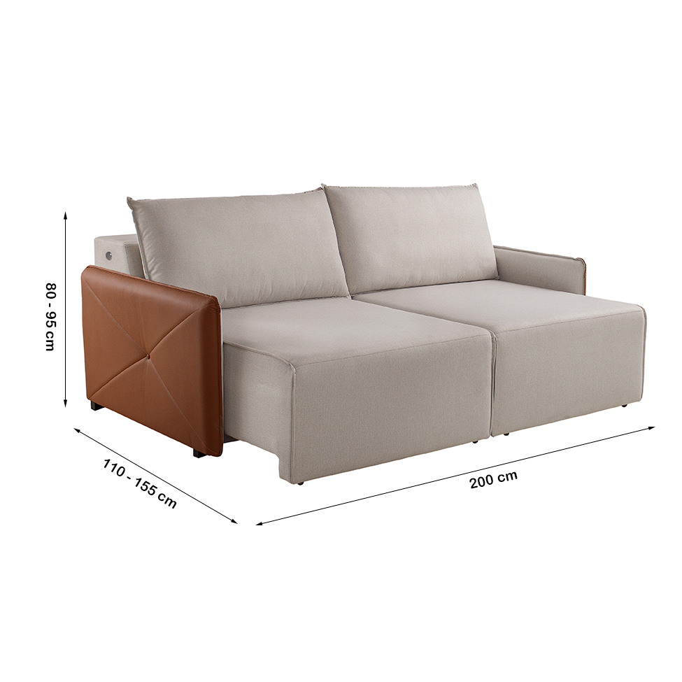 Sofá 3 Lugares Retrátil Urban com Entrada USB Linho Bege e Caramelo 200 cm