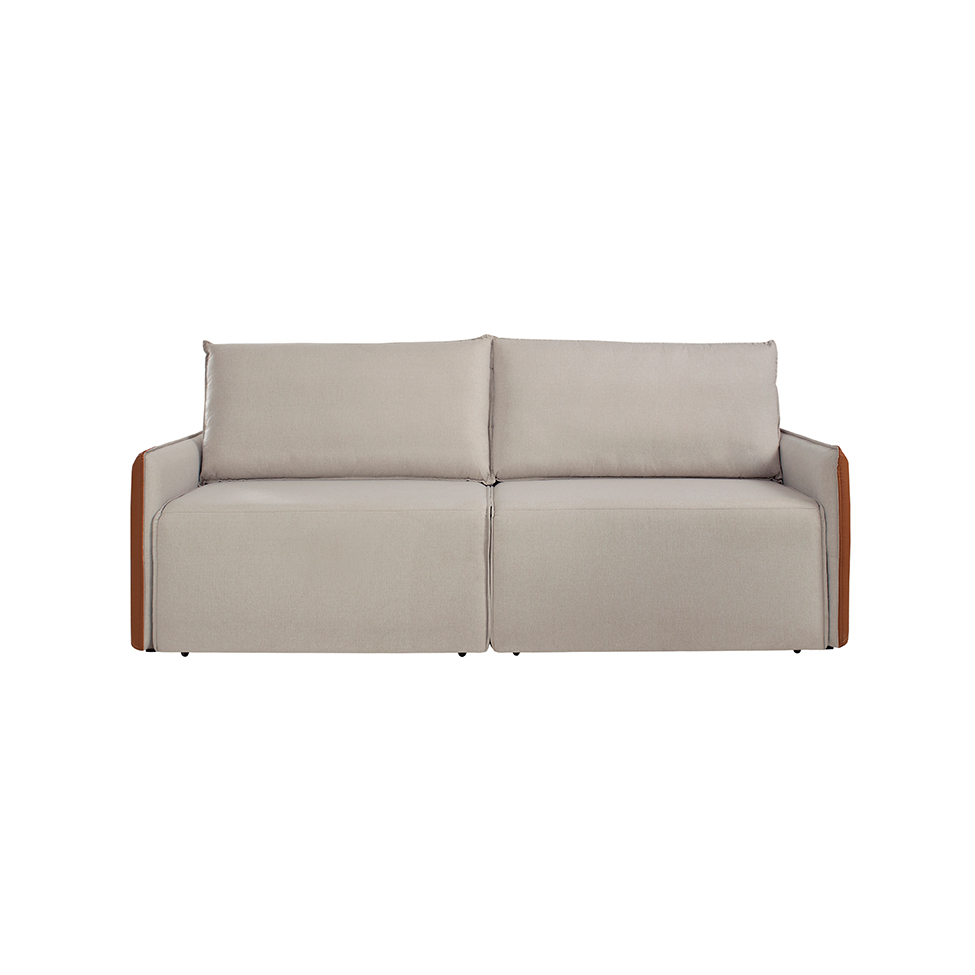 Sofá 3 Lugares Retrátil Urban com Entrada USB Linho Bege e Caramelo 200 cm