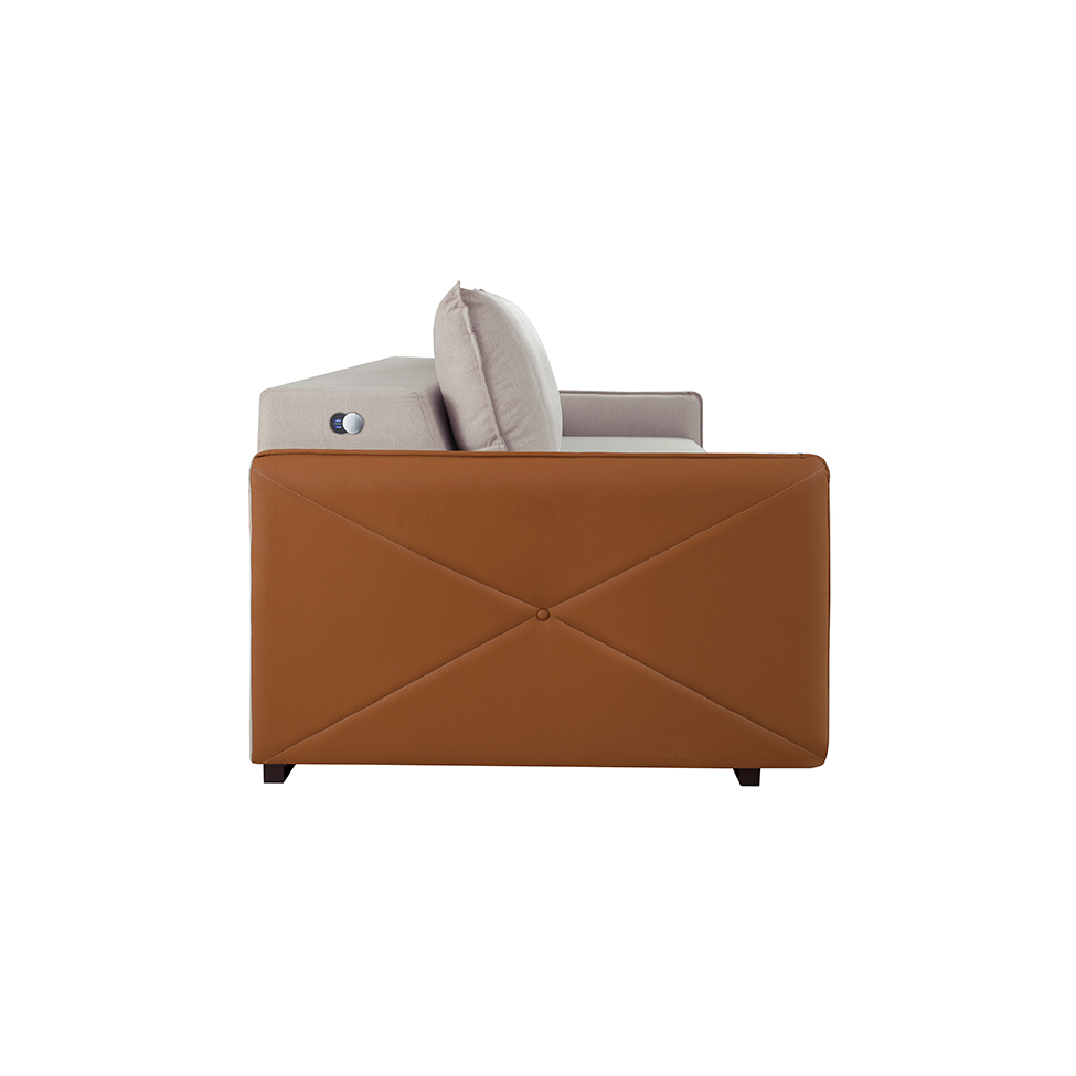 Sofá 3 Lugares Retrátil Urban com Entrada USB Linho Bege e Caramelo 200 cm