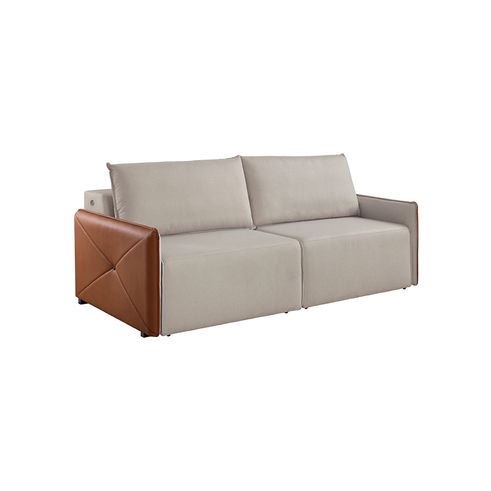 Sofá 3 Lugares Retrátil Urban com Entrada USB Linho Bege e Caramelo 200 cm