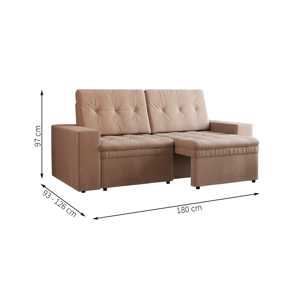 Sofá 3 Lugares Retrátil Zoy Plush Suede Bege