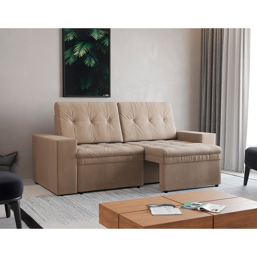 Sofá 3 Lugares Retrátil Zoy Plush Suede Bege
