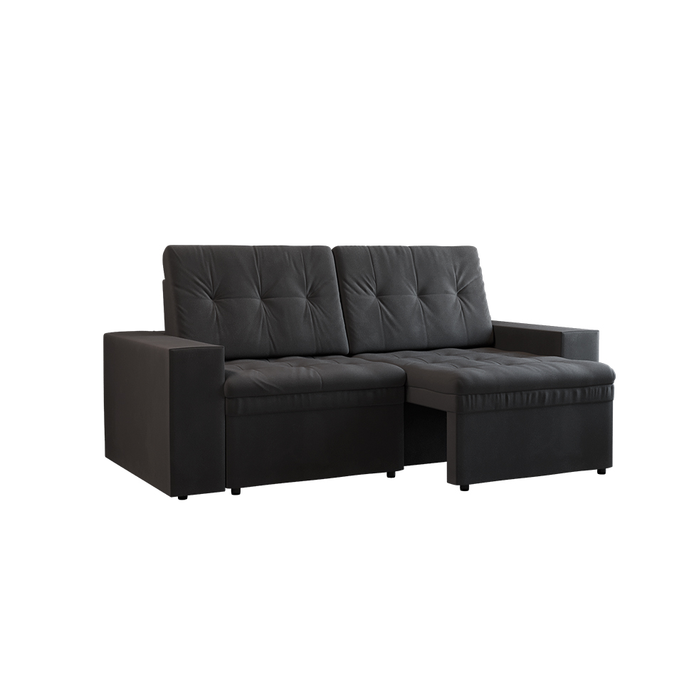 Sofá 3 Lugares Retrátil Zoy Plush Suede Grafite