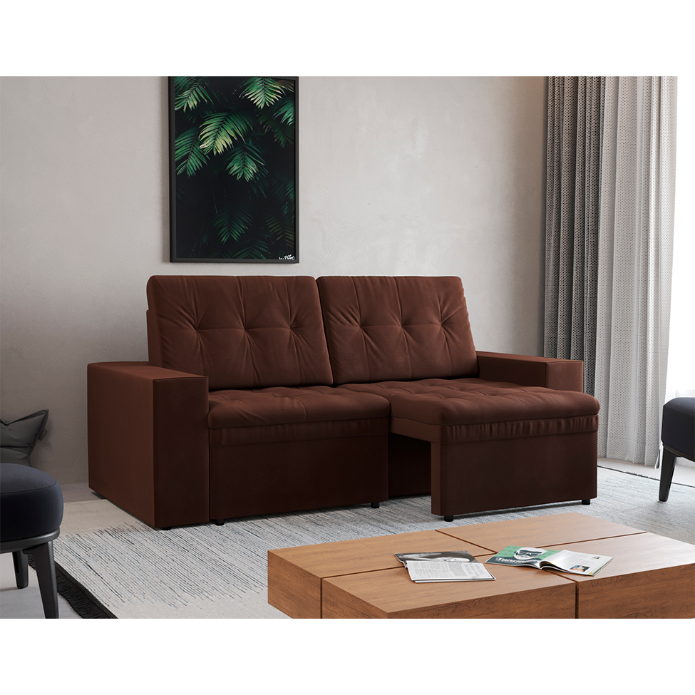 Sofá 3 Lugares Retrátil Zoy Plush Suede Marrom