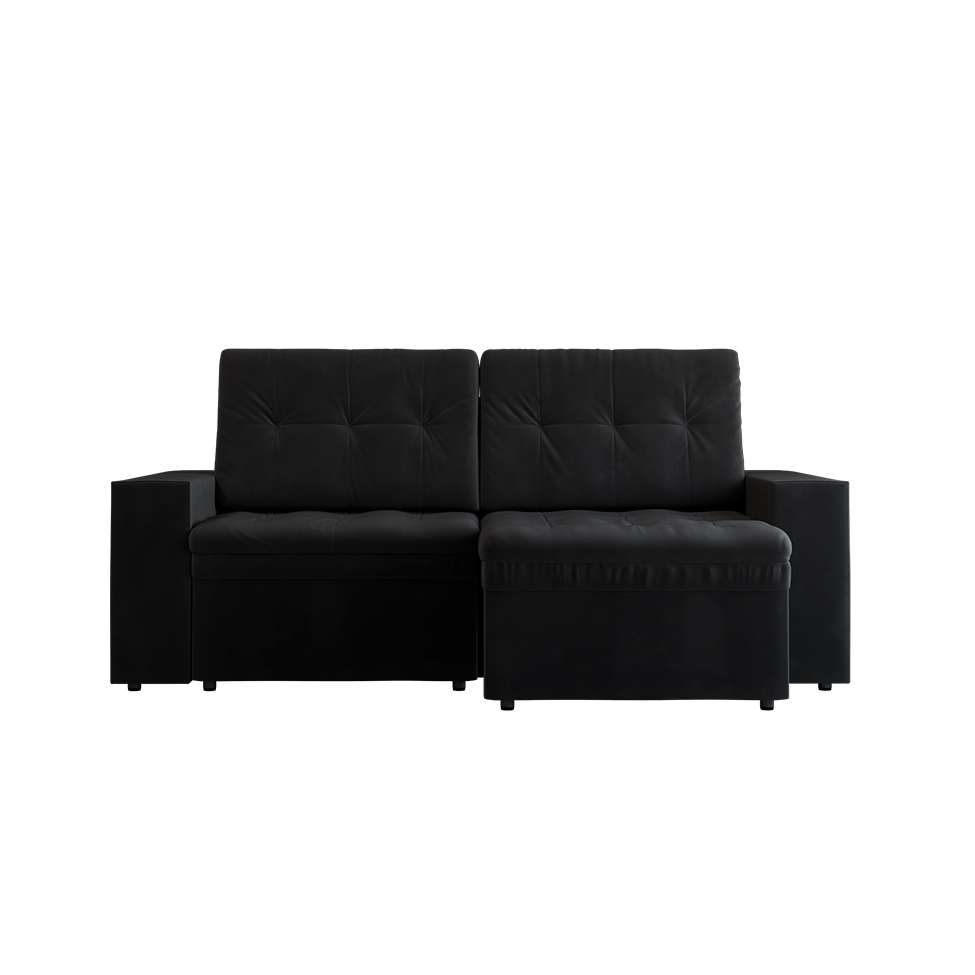 Sofá 3 Lugares Retrátil Zoy Plush Suede Preto