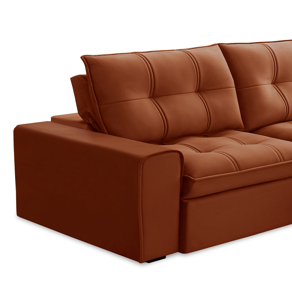 Sofá 3 Lugares Retrátil e Reclinável Argos Veludo Terracota