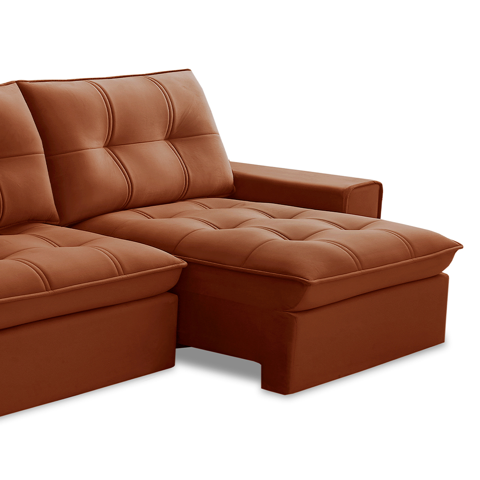 Sofá 3 Lugares Retrátil e Reclinável Argos Veludo Terracota