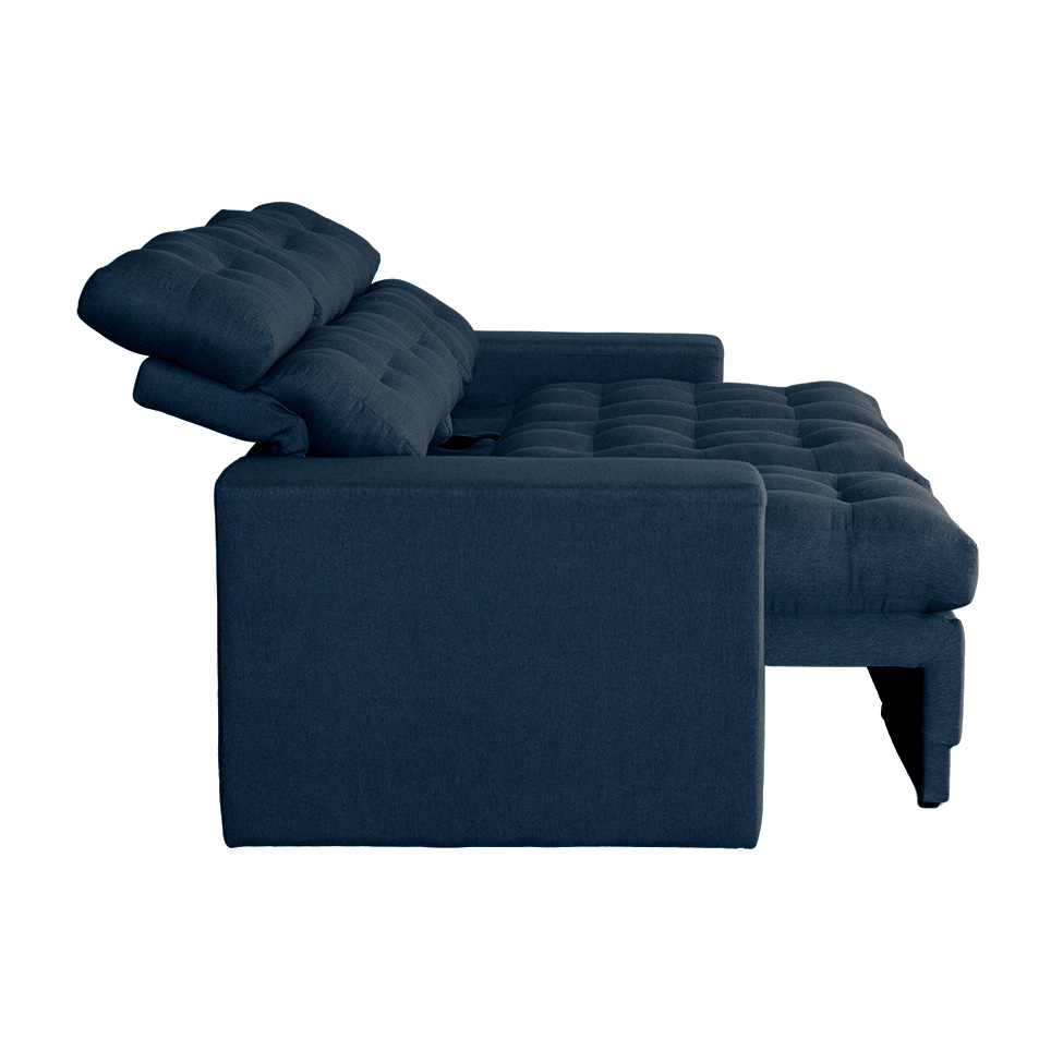 Sofá 3 Lugares Retrátil e Reclinável Baden Linho Azul Marinho 230 cm