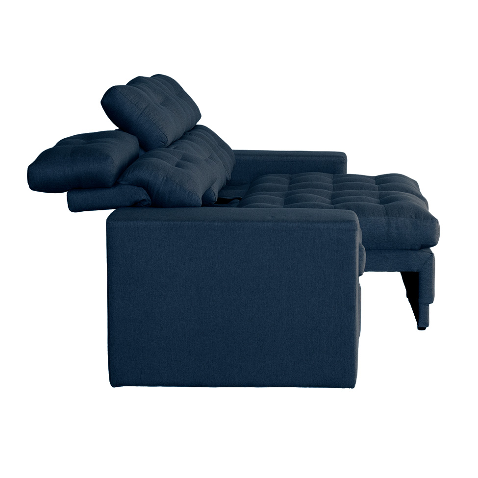 Sofá 3 Lugares Retrátil e Reclinável Baden Linho Azul Marinho 230 cm