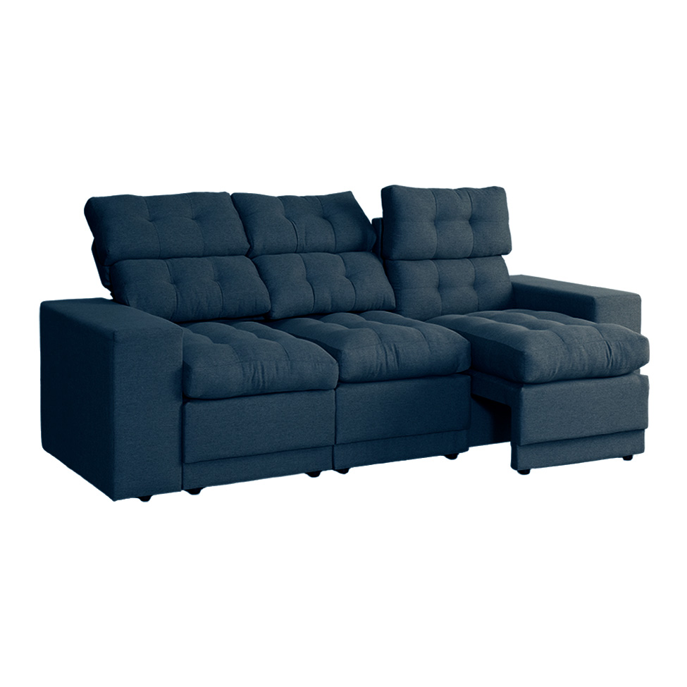 Sofá 3 Lugares Retrátil e Reclinável Baden Linho Azul Marinho 230 cm