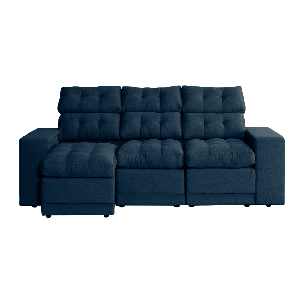 Sofá 3 Lugares Retrátil e Reclinável Baden Linho Azul Marinho 230 cm